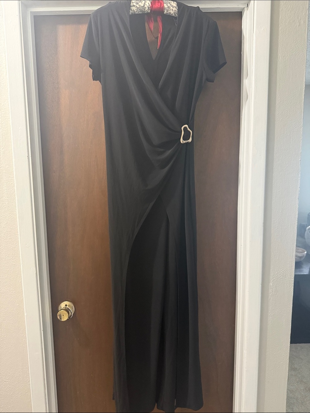MSK Black Wrap-Front Jumpsuit with Side Buckle